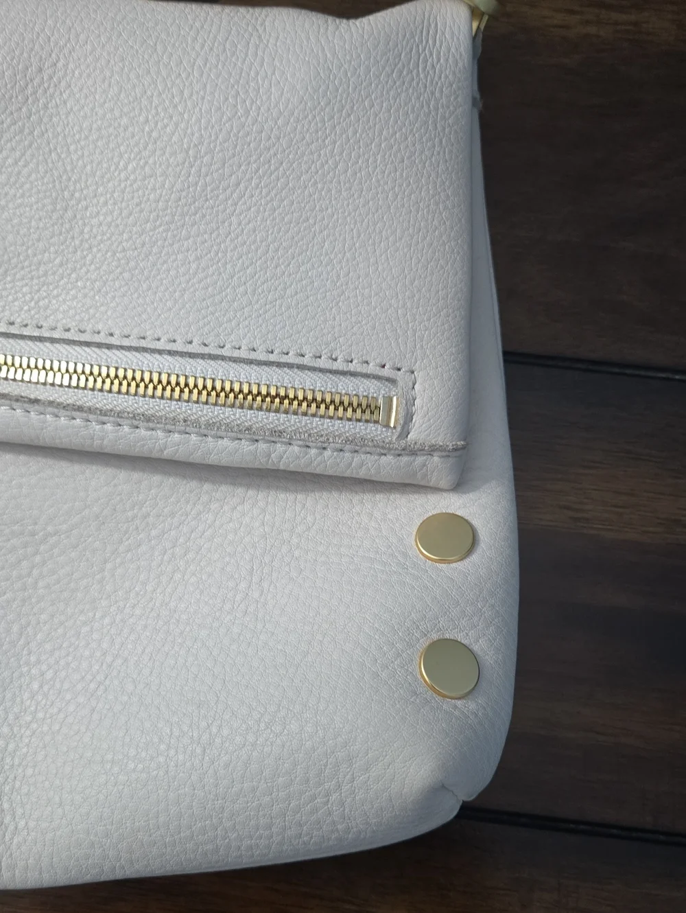 HAMMITT VIP Crossbody Clutch Medium Pebbled Leather Off White Brushed Gold